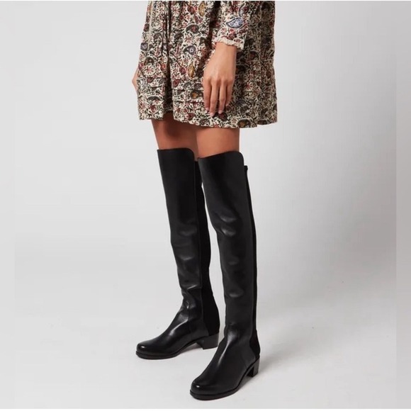 Stuart Weitzman Shoes - Stuart Weitzman Over The Knee Boots Leather Suede Block Heel Size 37.5